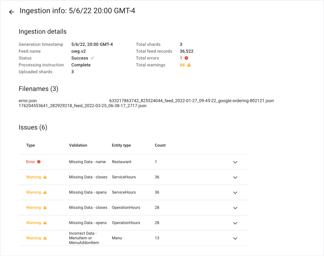 Feed ingestion info