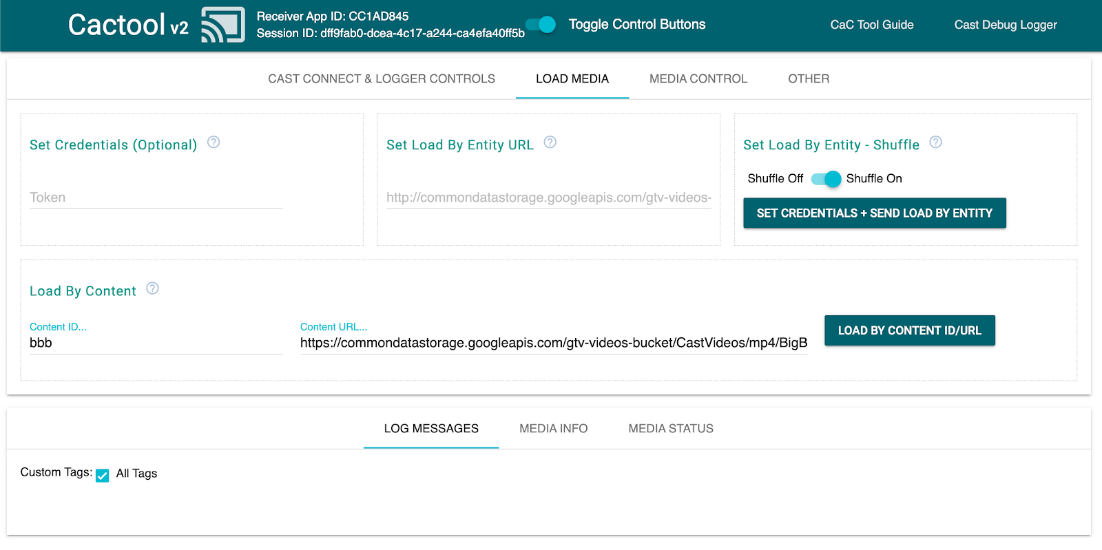 Image of the 'Load Media' tab of the Command and Control (CaC) Tool