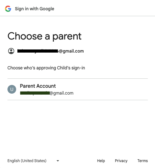 Parent's approval selection page