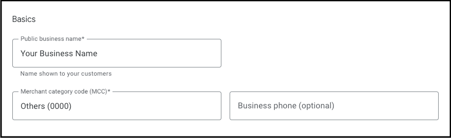 Business Details screen within the Issuer Console