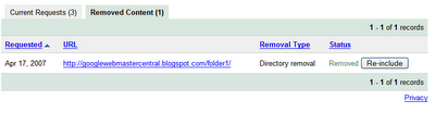 Viewing succefful removal requests in Webmaster Tools