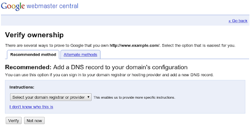 The old site verification tool in Webmaster Tools