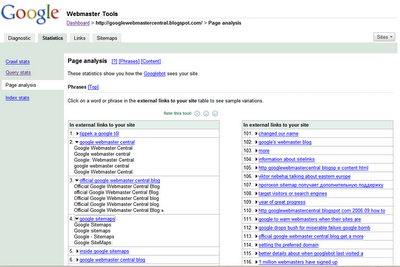 anchor text report within the links report in webmaster tools