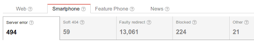 Smartphone Crawl Errors view in Webmaster Tools