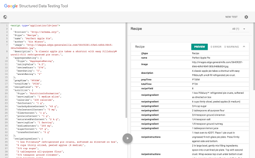 analysis results in the structured data testing tool