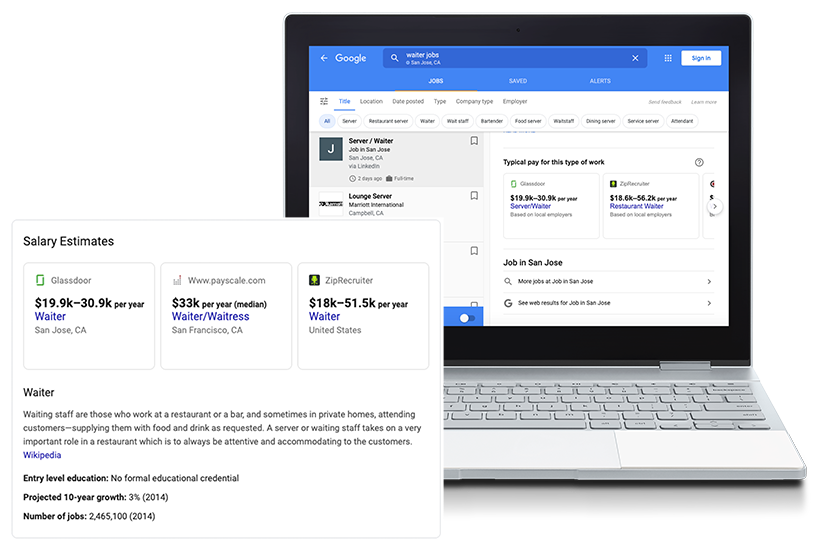 Estimated salary information in the job experience on Google Search