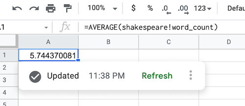 Data source formula showing data from the Shakespeare public
dataset.