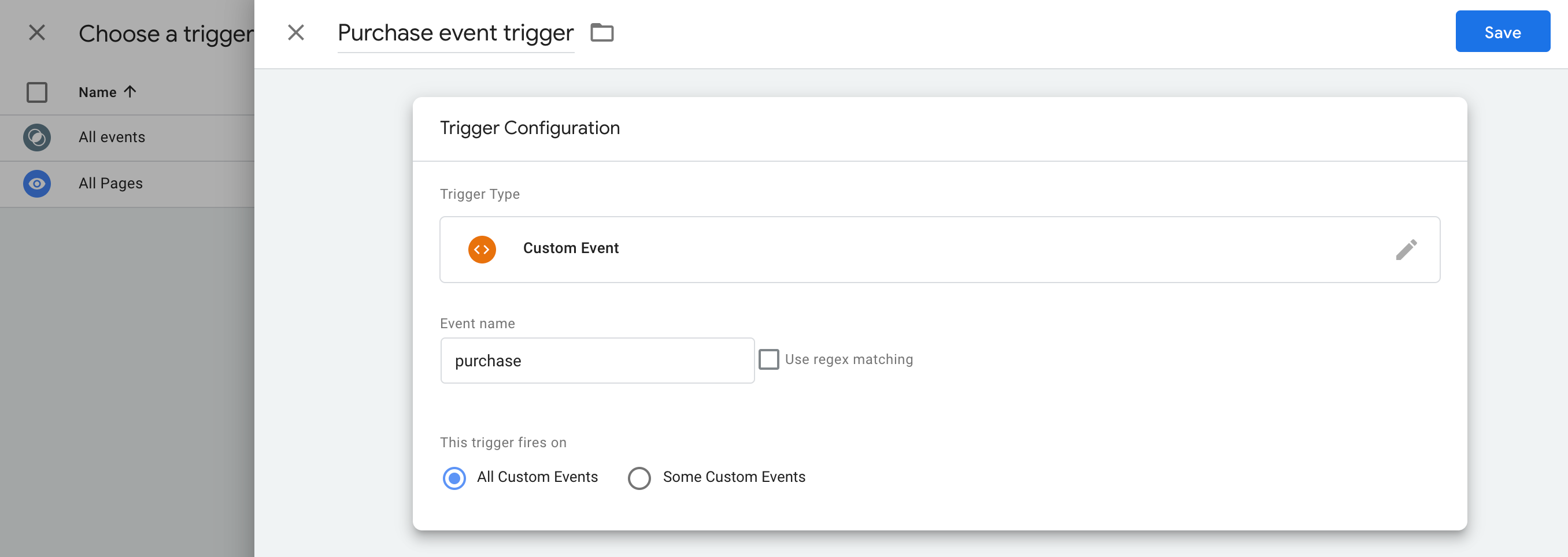 Custom Event trigger details