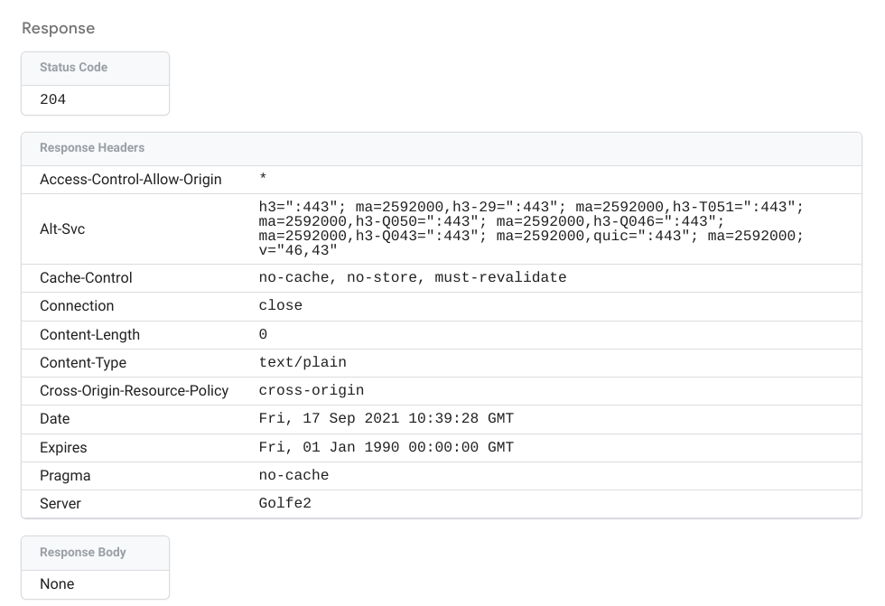 Screenshot showing Tag Manager outgoing response details